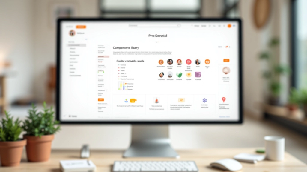 Documentação de sistema de design em Figma ou similar mostrando componentes e guias de uso